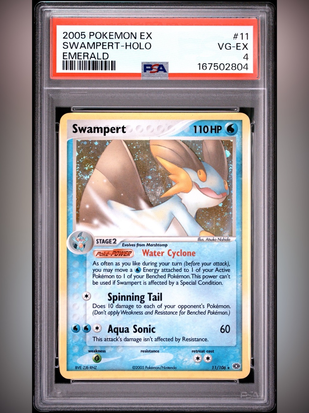 2005 POKEMON EX EMERALD #11 SWAMPERT-HOLO EMERALD PSA 4 VG-EX with Swirl 💫